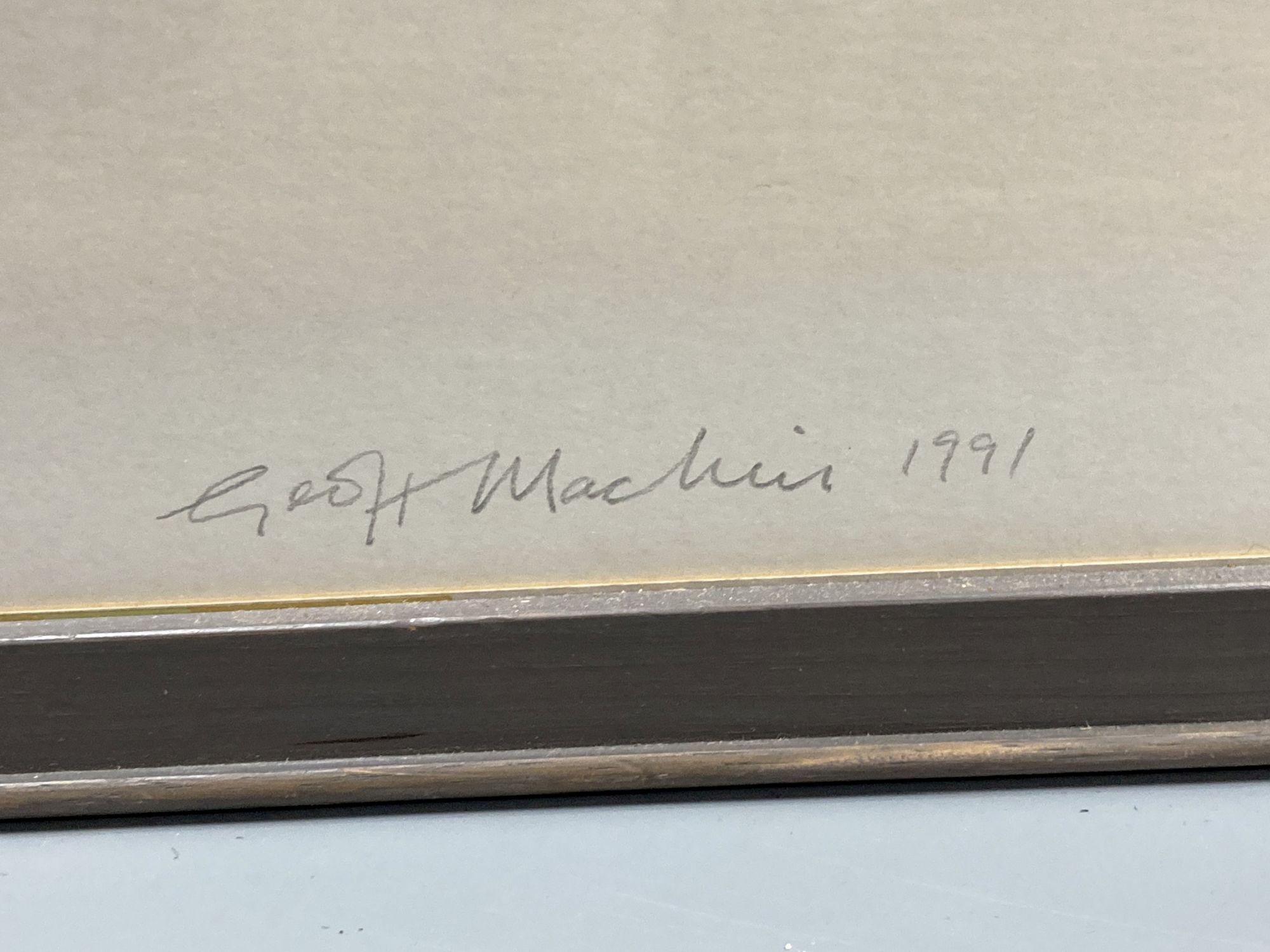 Geoffrey Machin (1937-), mixed media collage, Untitled, signed on the mount and dated 1991, 68 x 68cm